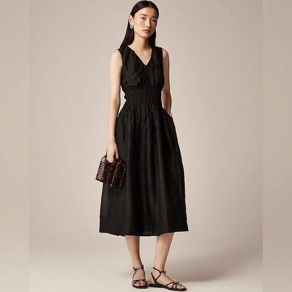 J Crew Hyacinth V-Neck Dress in Ramie in Black Size XS NWT - Picture 1 of 15